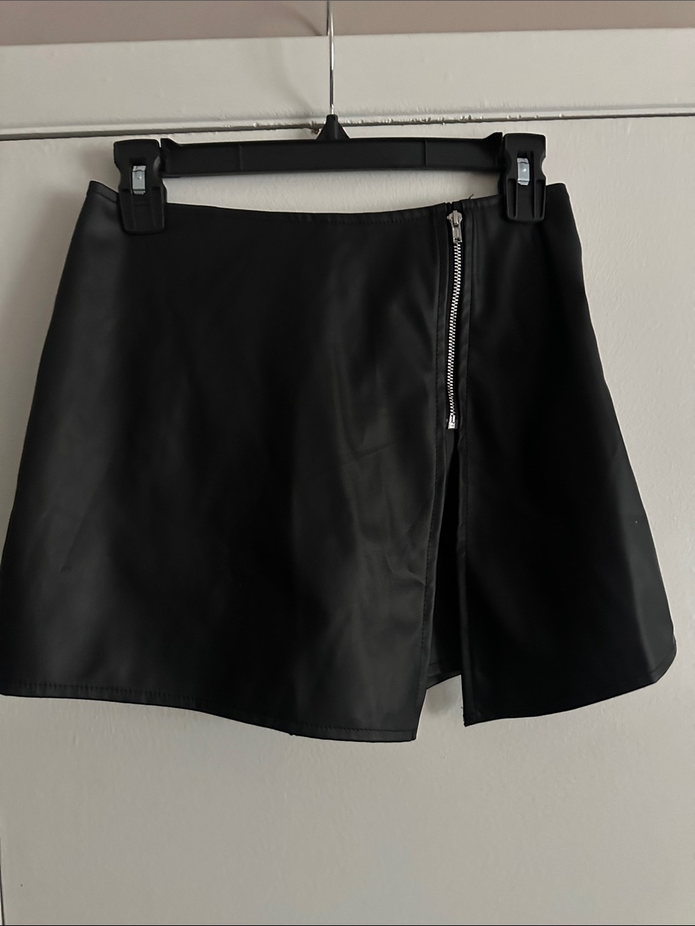 Black Faux Leather Zip-Front Mini Skirt
